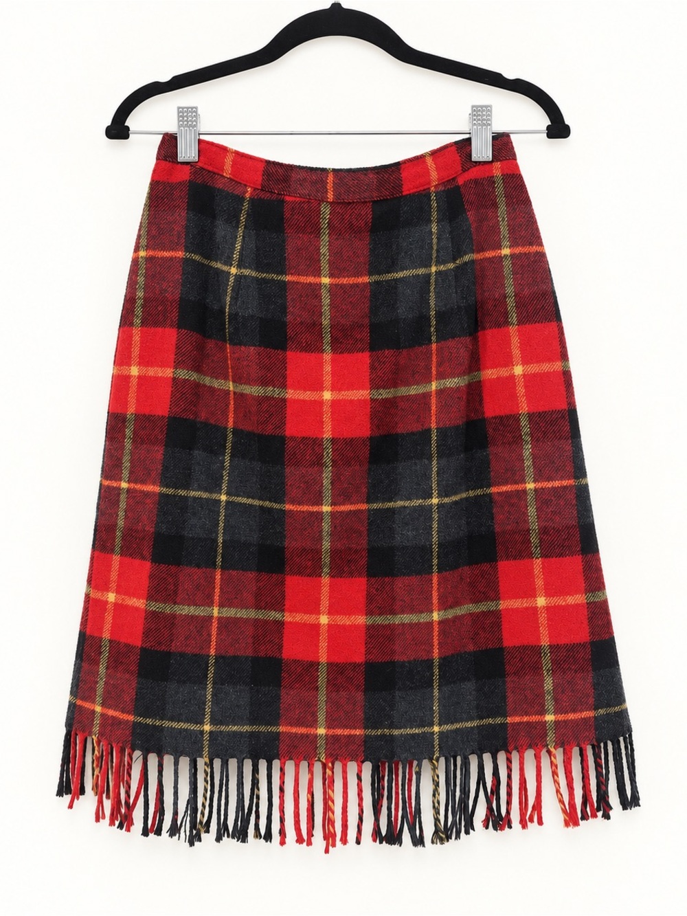 Vintage Tartan Plaid Wool Blend Fringe Skirt 12